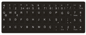 Notebook Klavyeleri ��in T�rk�e Sticker Seti - Q Siyah